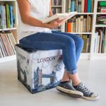 Taburet "London" cu spatiu de depozitare, pliabil, piele ecologica, 38 x 38 x 38 cm - imagine 2