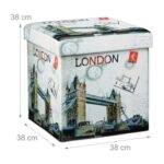 Taburet "London" cu spatiu de depozitare, pliabil, piele ecologica, 38 x 38 x 38 cm - imagine 3