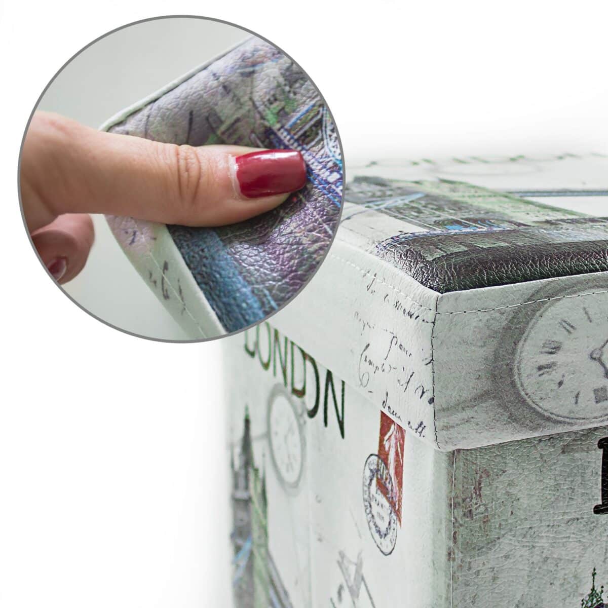 Taburet "London" cu spatiu de depozitare, pliabil, piele ecologica, 38 x 38 x 38 cm - imagine 6