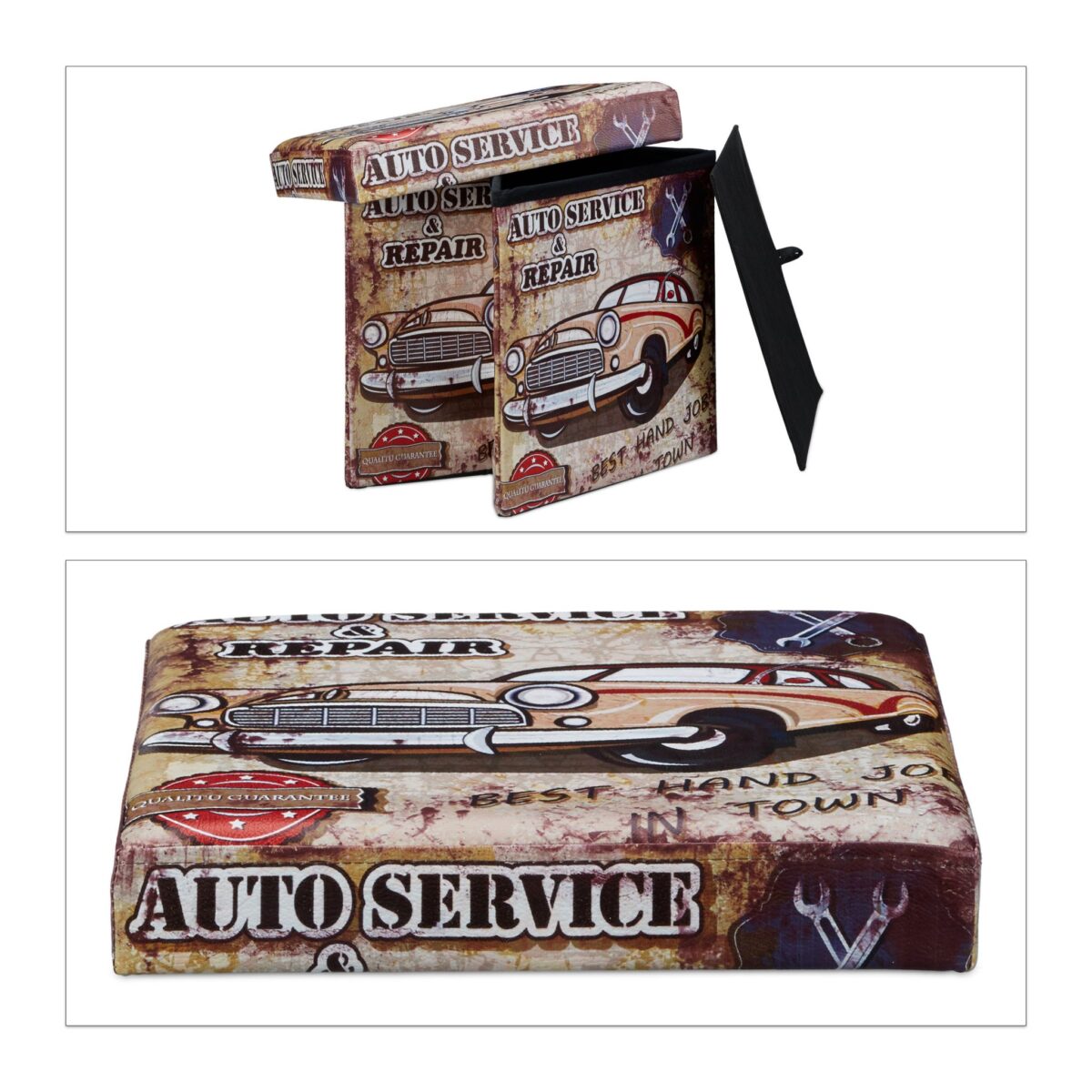 Taburet "Car" cu spatiu de depozitare, pliabil, piele ecologica, 38 x 38 x 38 cm - imagine 7