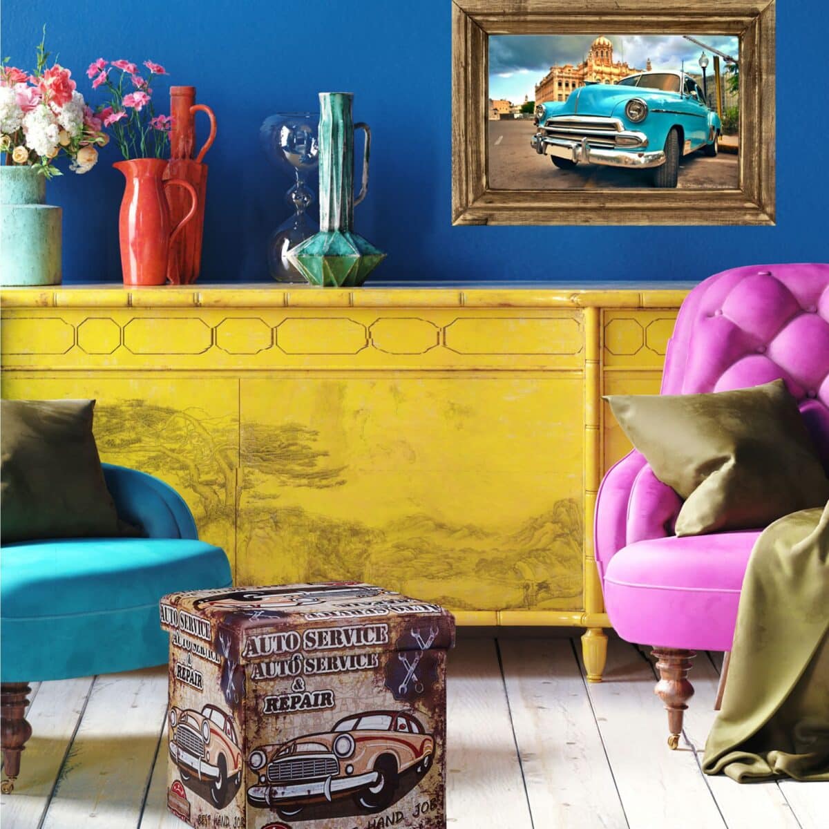 Taburet "Car" cu spatiu de depozitare, pliabil, piele ecologica, 38 x 38 x 38 cm - imagine 3