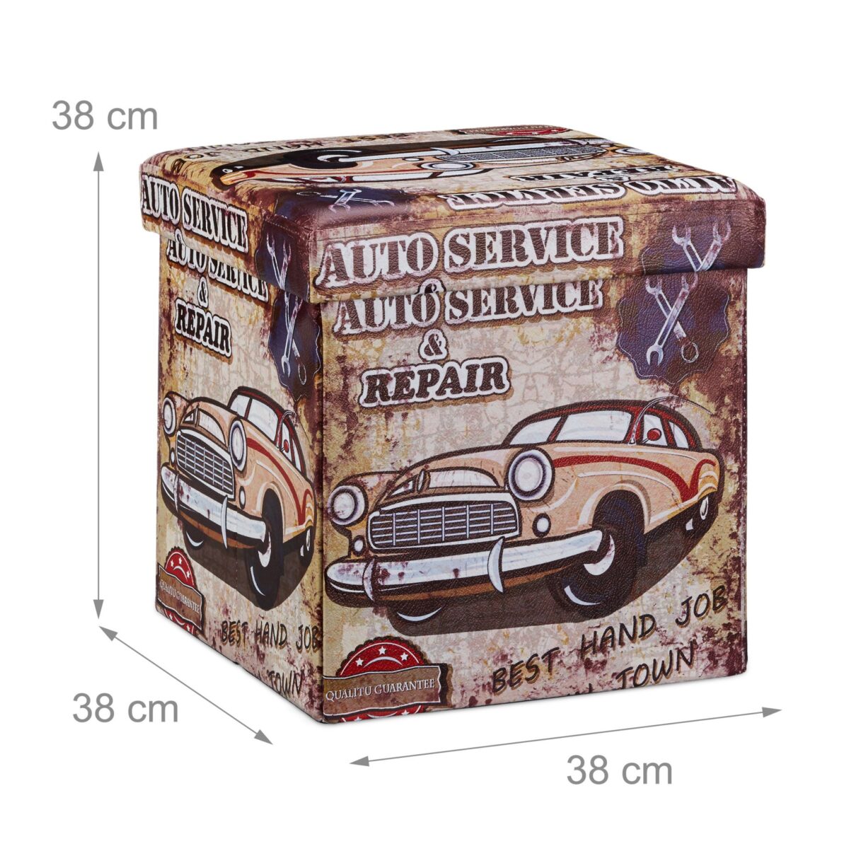 Taburet "Car" cu spatiu de depozitare, pliabil, piele ecologica, 38 x 38 x 38 cm - imagine 4