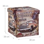 Taburet "Car" cu spatiu de depozitare, pliabil, piele ecologica, 38 x 38 x 38 cm - imagine 4