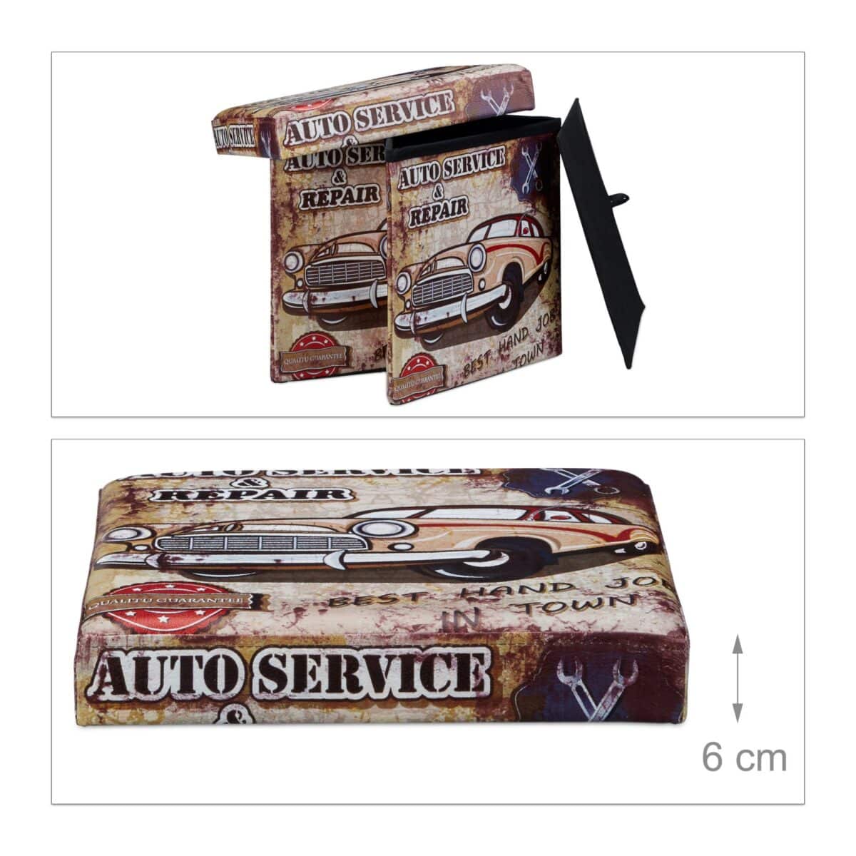 Taburet "Car" cu spatiu de depozitare, pliabil, piele ecologica, 38 x 38 x 38 cm - imagine 5