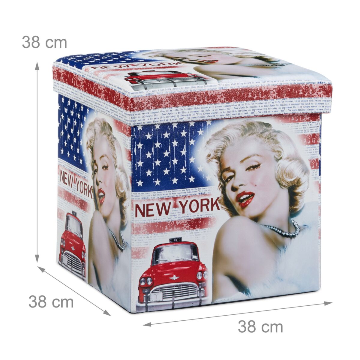 Taburet "Merilyn Monroe" cu spatiu de depozitare, pliabil, piele ecologica, 38 x 38 x 38 cm - imagine 3