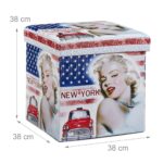 Taburet "Merilyn Monroe" cu spatiu de depozitare, pliabil, piele ecologica, 38 x 38 x 38 cm - imagine 3
