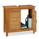 Dulap baie, baza lavoar, din bambus/MDF, 60 x 67 x 30 cm, maro