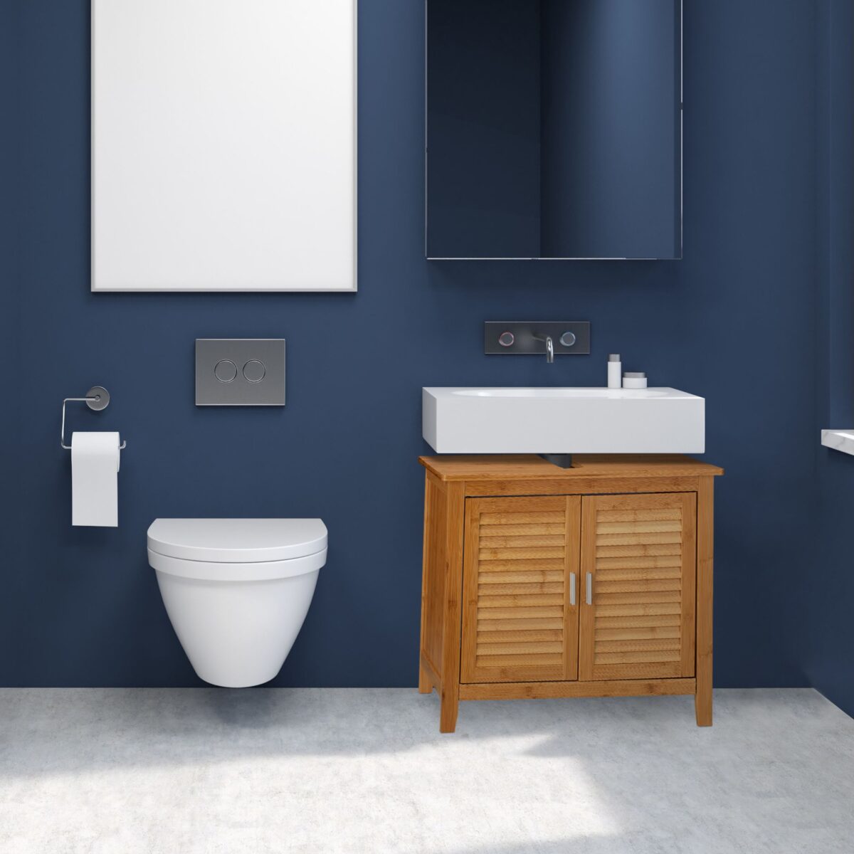 Dulap baie, baza lavoar, din bambus/MDF, 60 x 67 x 30 cm, maro - imagine 3
