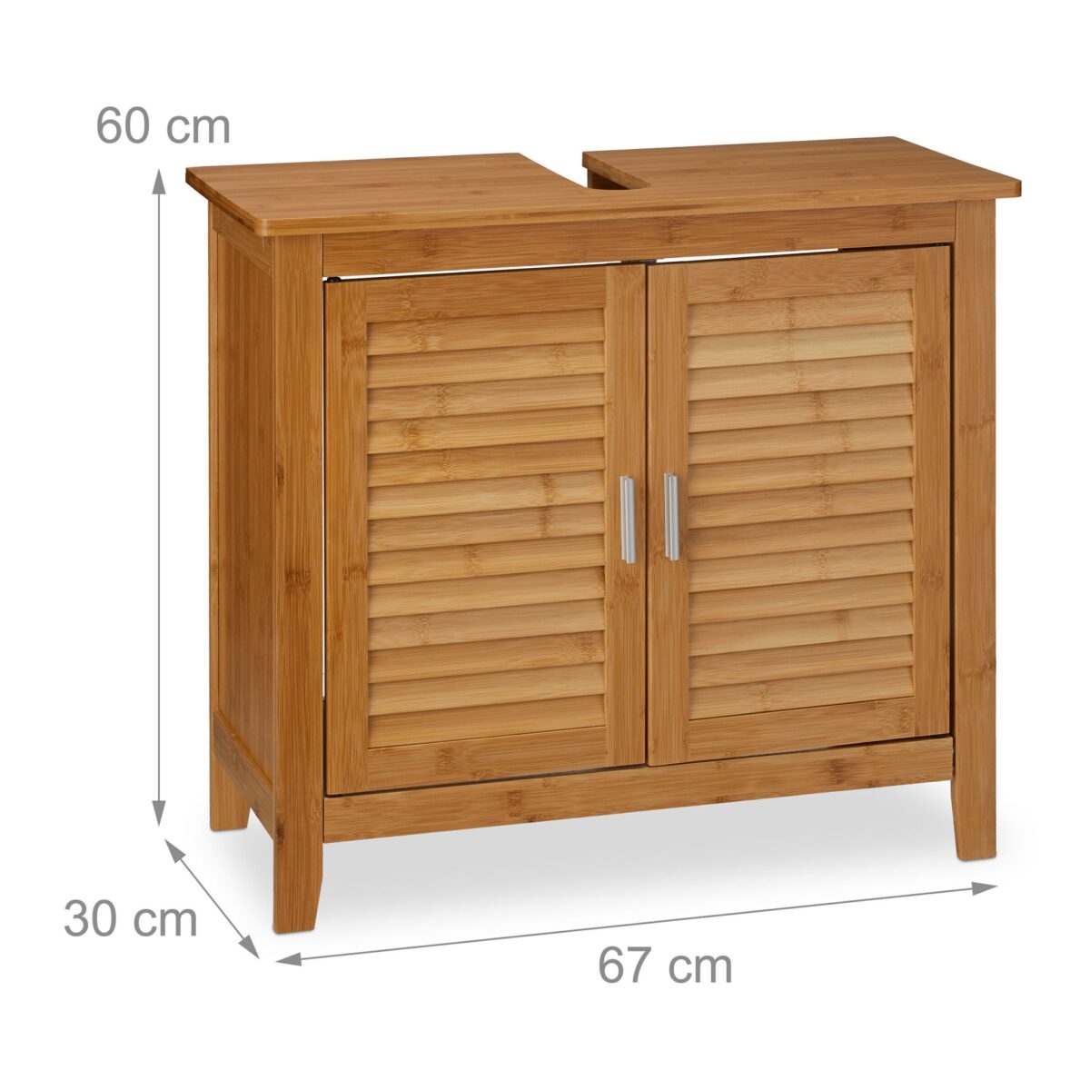 Dulap baie, baza lavoar, din bambus/MDF, 60 x 67 x 30 cm, maro - imagine 5