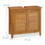 Dulap baie, baza lavoar, din bambus/MDF, 60 x 67 x 30 cm, maro - imagine 5