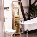 Dulap baie, 5 rafturi, din bambus, 170 x 33,5 x 28 cm, maro - imagine 3