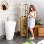 Dulap baie, 5 rafturi, din bambus, 170 x 33,5 x 28 cm, maro - imagine 4