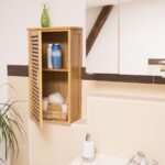 Dulap de baie suspendat, 2 rafturi, bambus, 66 x 35 x 20 cm - imagine 3