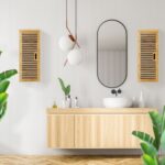 Dulap de baie suspendat, 2 rafturi, bambus, 66 x 35 x 20 cm - imagine 4