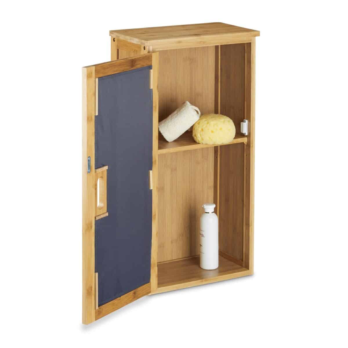 Dulap de baie suspendat, 2 rafturi, bambus, 66 x 35 x 20 cm - imagine 2