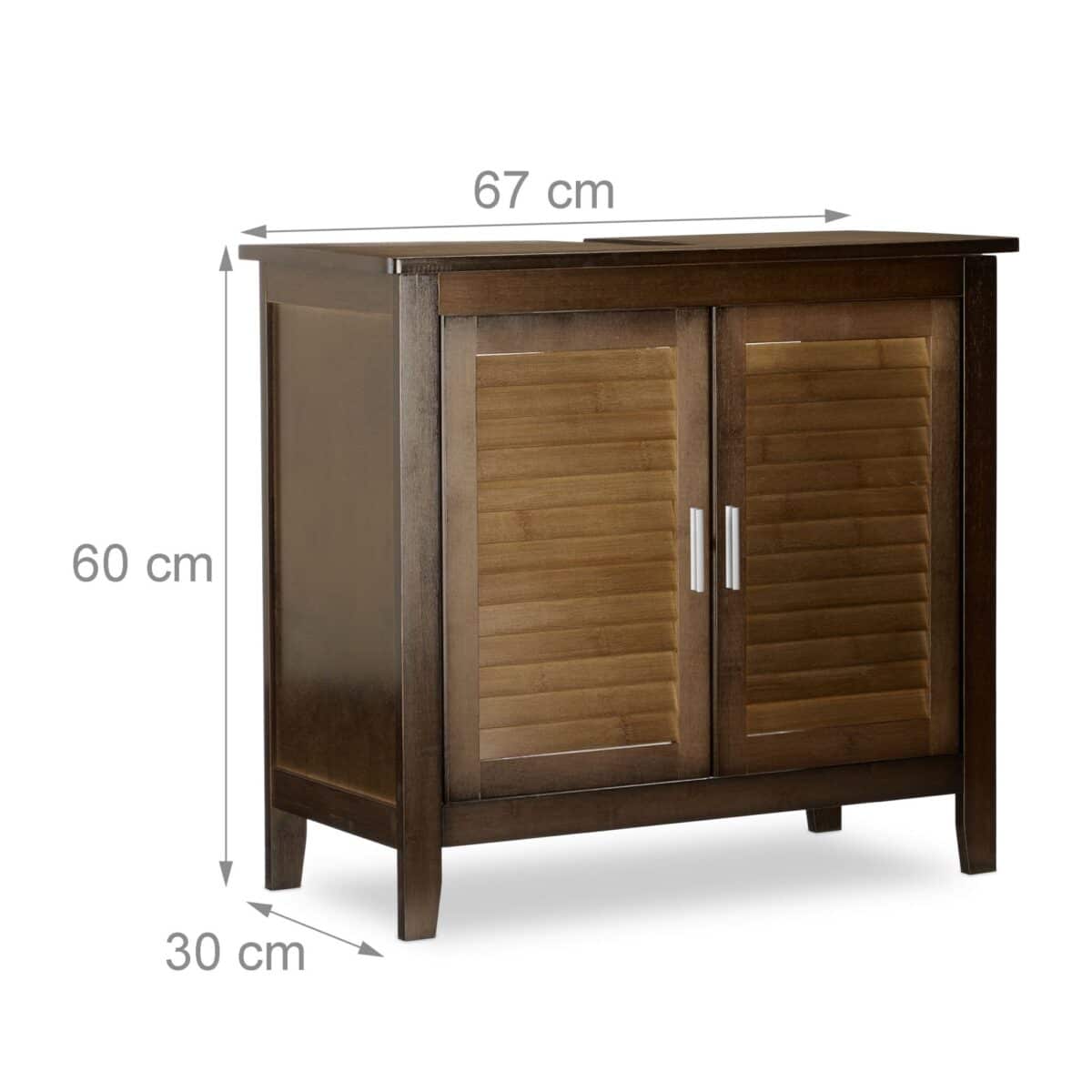 Dulap baie, baza lavoar, design vintage, bambus/MDF, 60 x 67 x 30 cm, maro - imagine 2