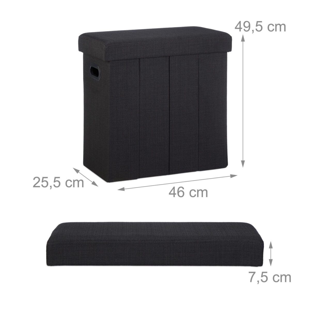 Taburet multifunctional, cu spatiu de depozitare, capacitate 300 kg, pliabil, negru, 49,5 x 46 x 25,5 cm - imagine 4