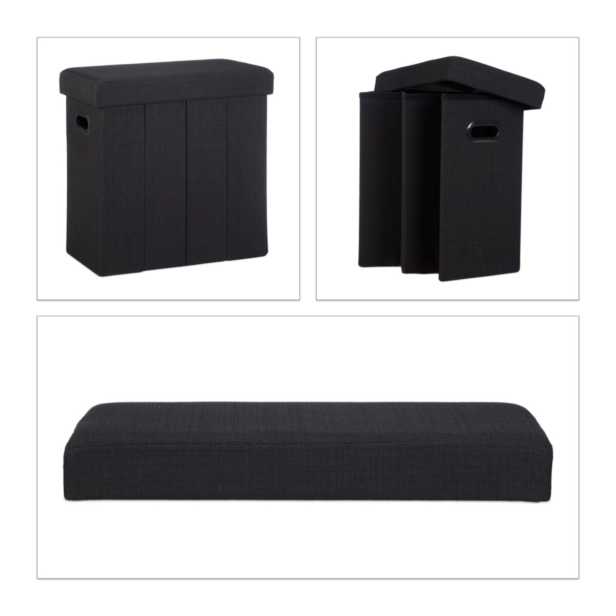 Taburet multifunctional, cu spatiu de depozitare, capacitate 300 kg, pliabil, negru, 49,5 x 46 x 25,5 cm - imagine 5