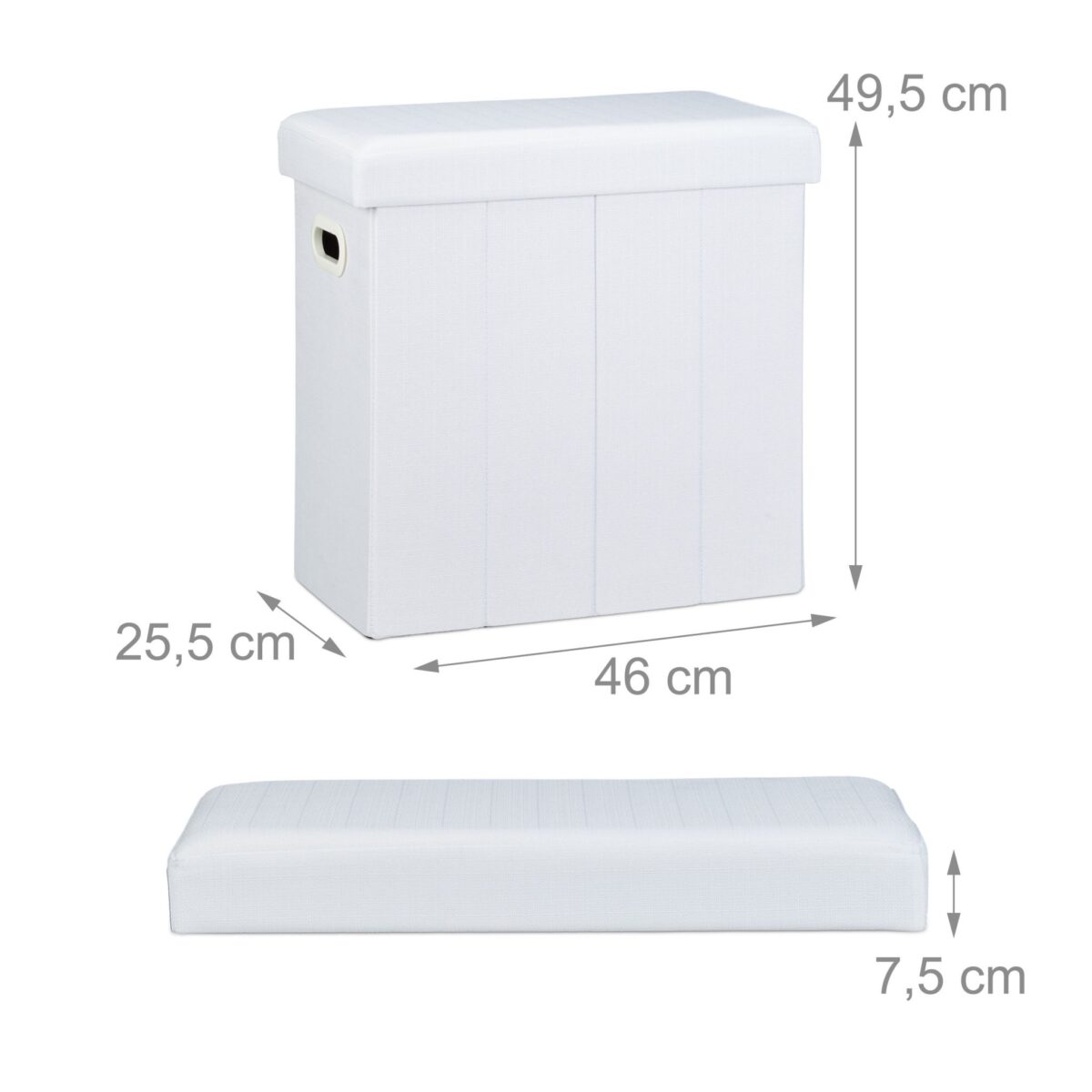 Taburet multifunctional, cu spatiu de depozitare, capacitate 300 kg, pliabil, alb, 49,5 x 46 x 25,5 cm - imagine 4