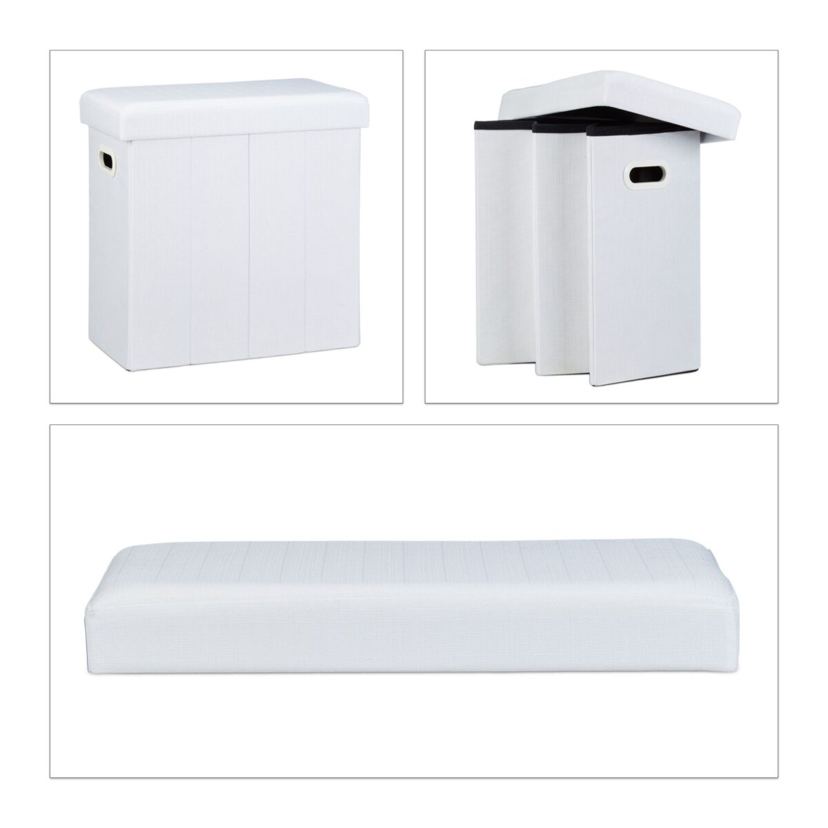 Taburet multifunctional, cu spatiu de depozitare, capacitate 300 kg, pliabil, alb, 49,5 x 46 x 25,5 cm - imagine 6
