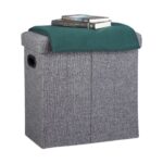 Taburet multifunctional, cu spatiu de depozitare, capacitate 300 kg, pliabil, gri, 49,5 x 46 x 25,5 cm