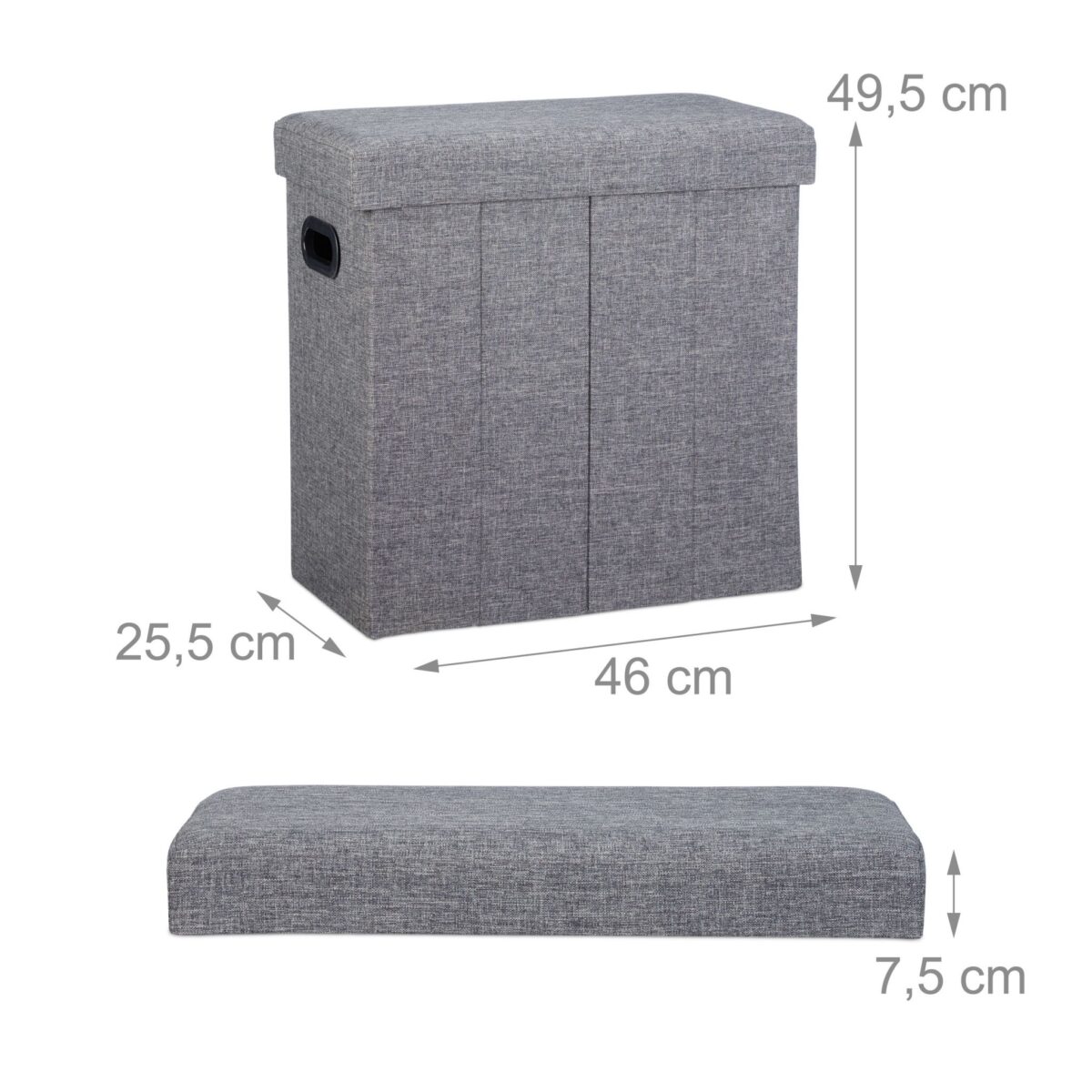 Taburet multifunctional, cu spatiu de depozitare, capacitate 300 kg, pliabil, gri, 49,5 x 46 x 25,5 cm - imagine 3