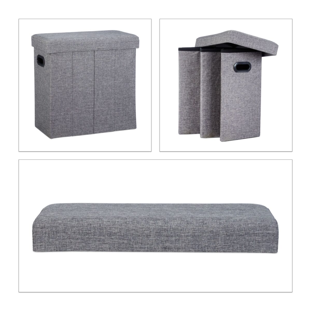 Taburet multifunctional, cu spatiu de depozitare, capacitate 300 kg, pliabil, gri, 49,5 x 46 x 25,5 cm - imagine 4