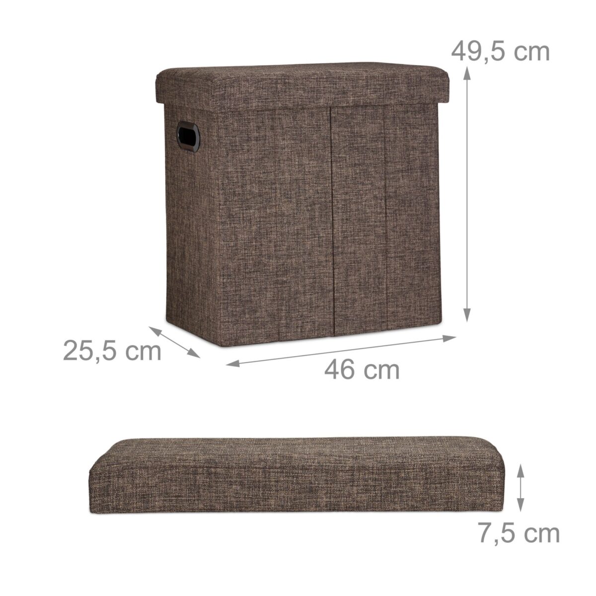 Taburet multifunctional, cu spatiu de depozitare, capacitate 300 kg, pliabil, maro, 49,5 x 46 x 25,5 cm - imagine 3