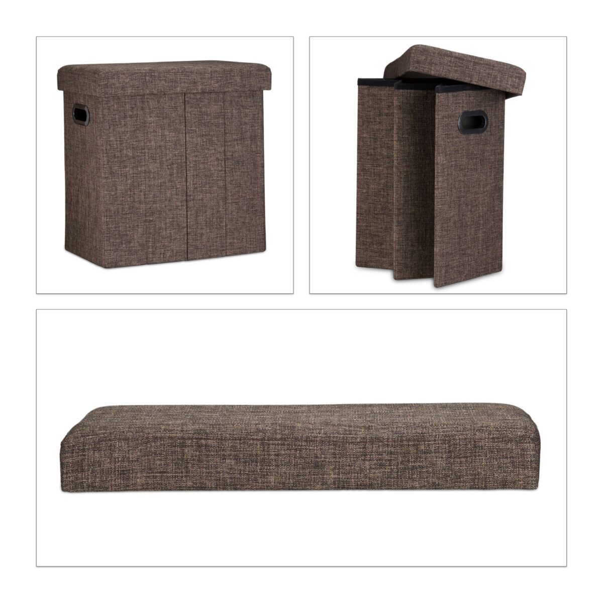 Taburet multifunctional, cu spatiu de depozitare, capacitate 300 kg, pliabil, maro, 49,5 x 46 x 25,5 cm - imagine 4