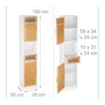 Dulap baie, 5 rafturi, sertar, bambus/MDF, 180 x 39 x 30 cm - imagine 3