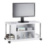 Comoda TV portabila, cu roti, rafturi, MDF, alb, 41,5 x 80 x 40 cm
