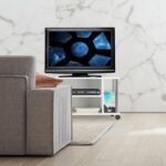 Comoda TV portabila, cu roti, rafturi, MDF, alb, 41,5 x 80 x 40 cm - imagine 3