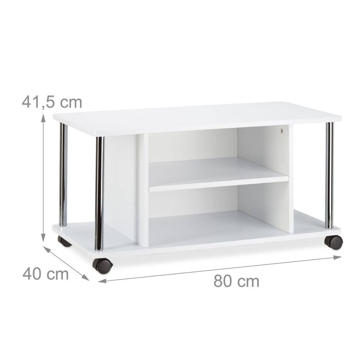 Comoda TV portabila, cu roti, rafturi, MDF, alb, 41,5 x 80 x 40 cm - imagine 4