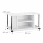 Comoda TV portabila, cu roti, rafturi, MDF, alb, 41,5 x 80 x 40 cm - imagine 4