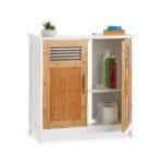 Dulap baie, baza lavoar, 2 rafturi,  bambus/MDF,  60 x 60 x 30 cm, alb/maro