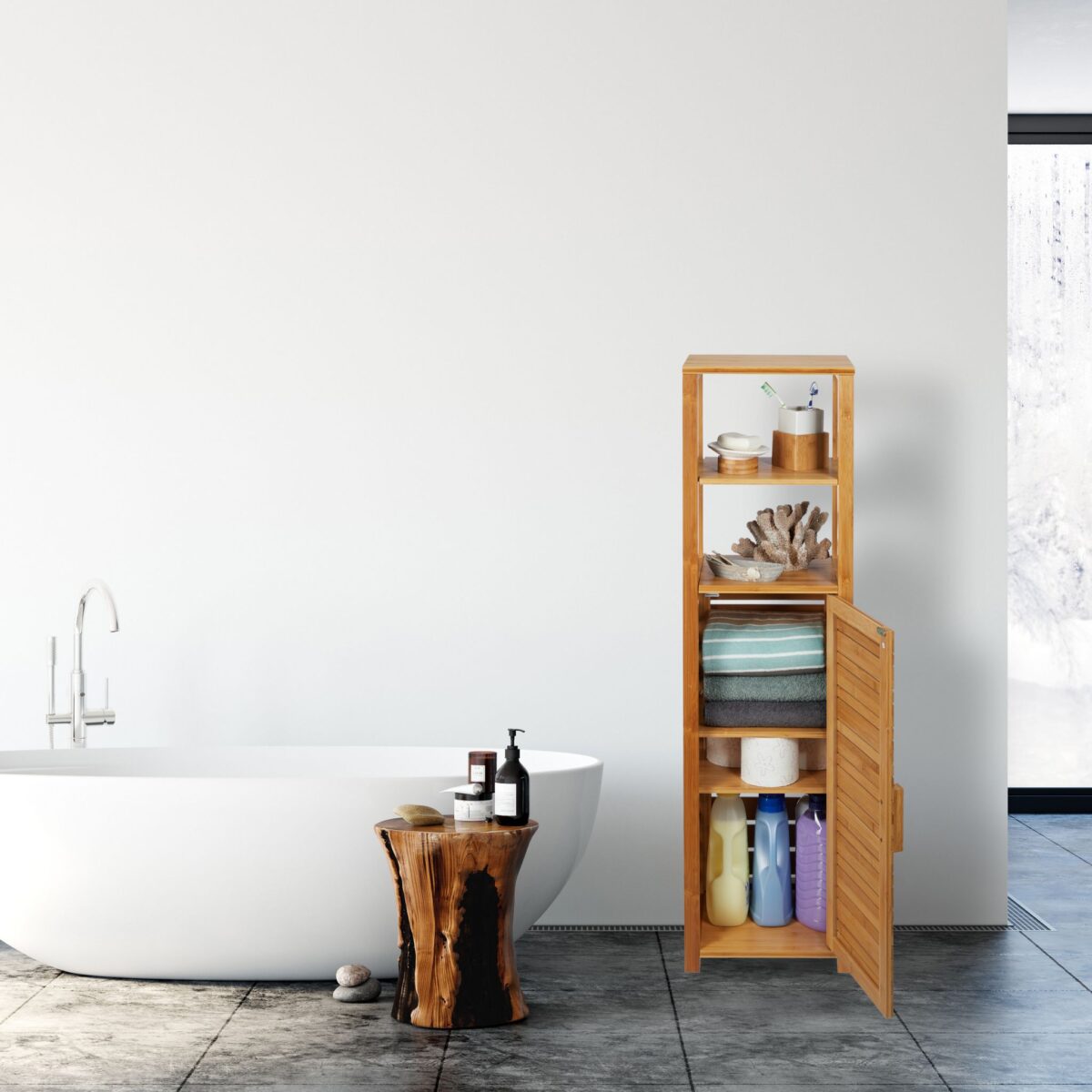Dulap pentru baie, bambus, natur, 119 x 33 x 25,5 cm - imagine 3