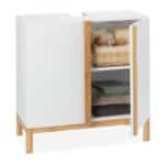 Dulap baie, baza lavoar, bambus/MDF, maro/alb, 60,5 x 60 x 30,5 cm