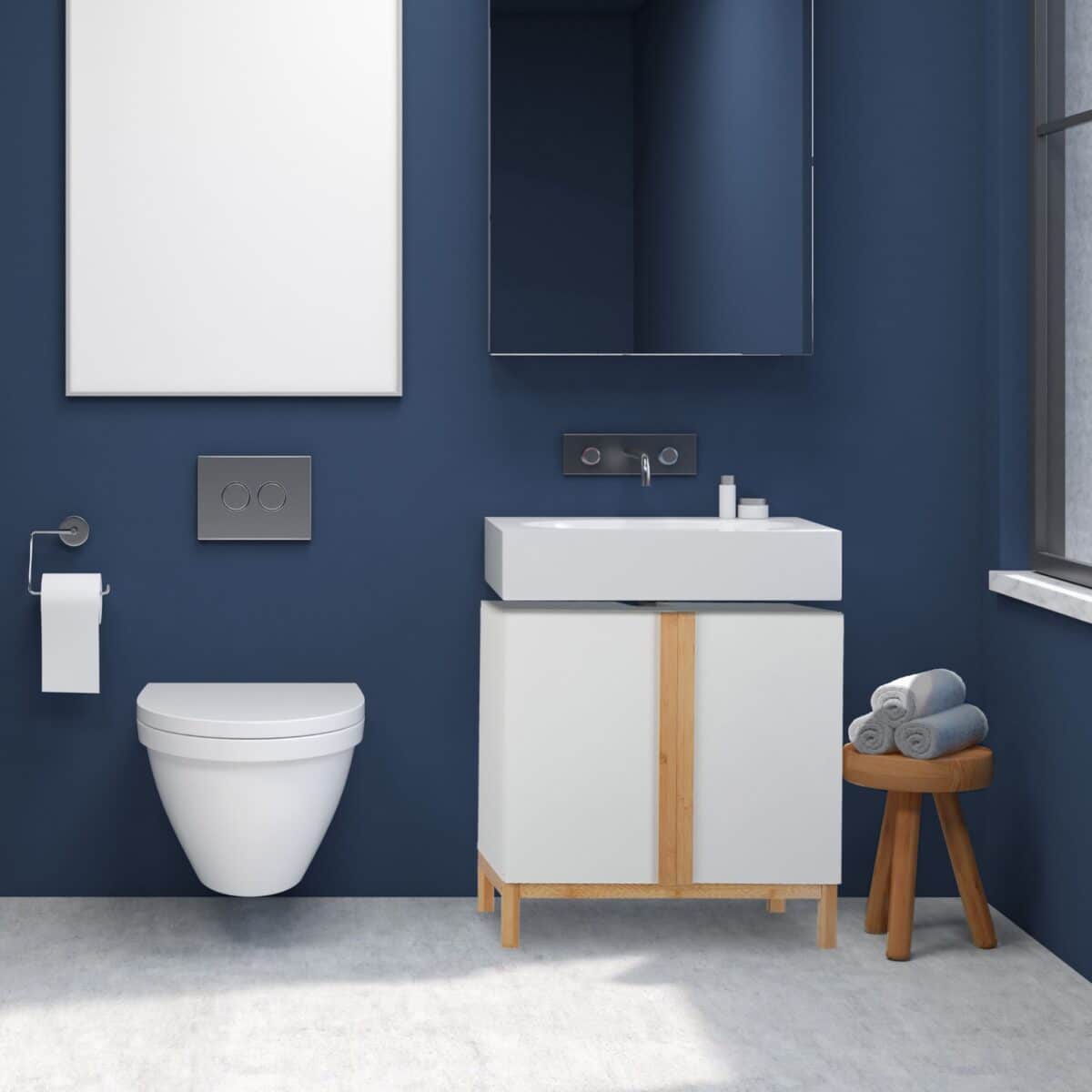 Dulap baie, baza lavoar, bambus/MDF, maro/alb, 60,5 x 60 x 30,5 cm - imagine 6