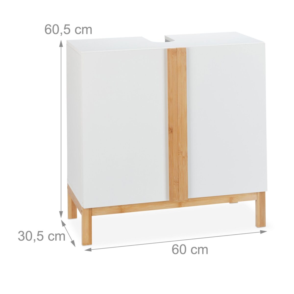 Dulap baie, baza lavoar, bambus/MDF, maro/alb, 60,5 x 60 x 30,5 cm - imagine 8