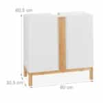 Dulap baie, baza lavoar, bambus/MDF, maro/alb, 60,5 x 60 x 30,5 cm - imagine 8