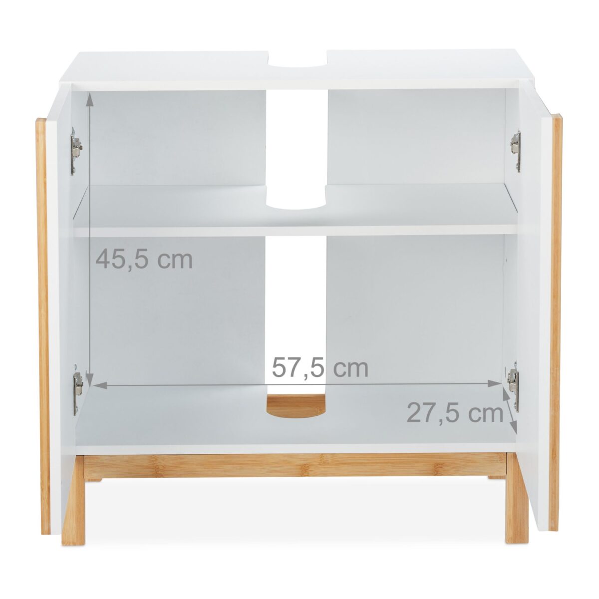 Dulap baie, baza lavoar, bambus/MDF, maro/alb, 60,5 x 60 x 30,5 cm - imagine 4