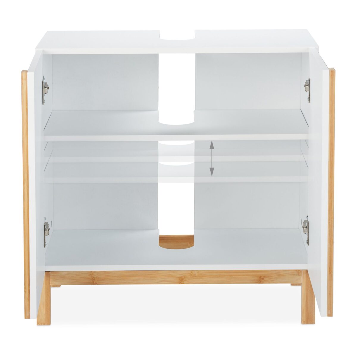 Dulap baie, baza lavoar, bambus/MDF, maro/alb, 60,5 x 60 x 30,5 cm - imagine 2