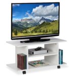 Comoda TV, portabila, cu roti rotative la 360°, rafturi, alb, 40 x 80 x 40 cm