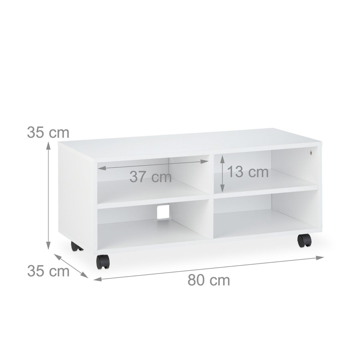 Comoda TV, portabila, cu roti, sistem blocare roti, 4 rafturi, alb, 35 x 80 x 35 cm - imagine 4
