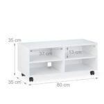 Comoda TV, portabila, cu roti, sistem blocare roti, 4 rafturi, alb, 35 x 80 x 35 cm - imagine 4