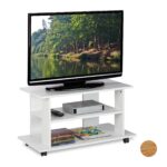 Comoda TV, portabila, cu roti, sistem blocare roti, rafturi, alb, 45 x 80 x 40 cm