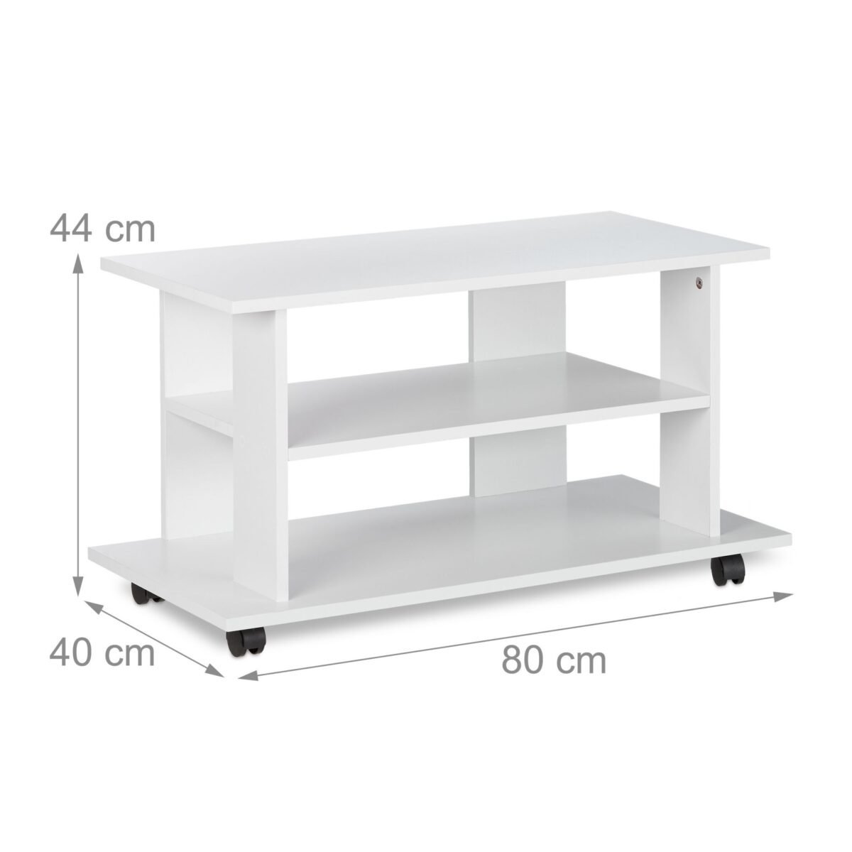 Comoda TV, portabila, cu roti, sistem blocare roti, rafturi, alb, 45 x 80 x 40 cm - imagine 5
