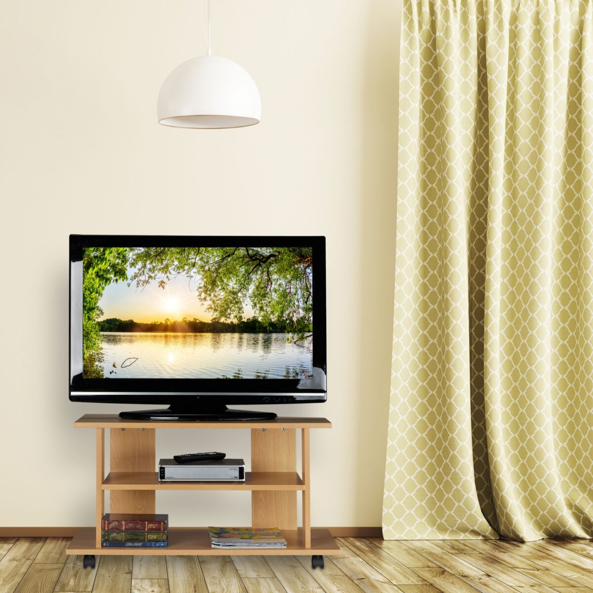 Comoda TV, portabila, cu roti, sistem blocare roti, rafturi, maro, 45 x 80 x 40 cm - imagine 3
