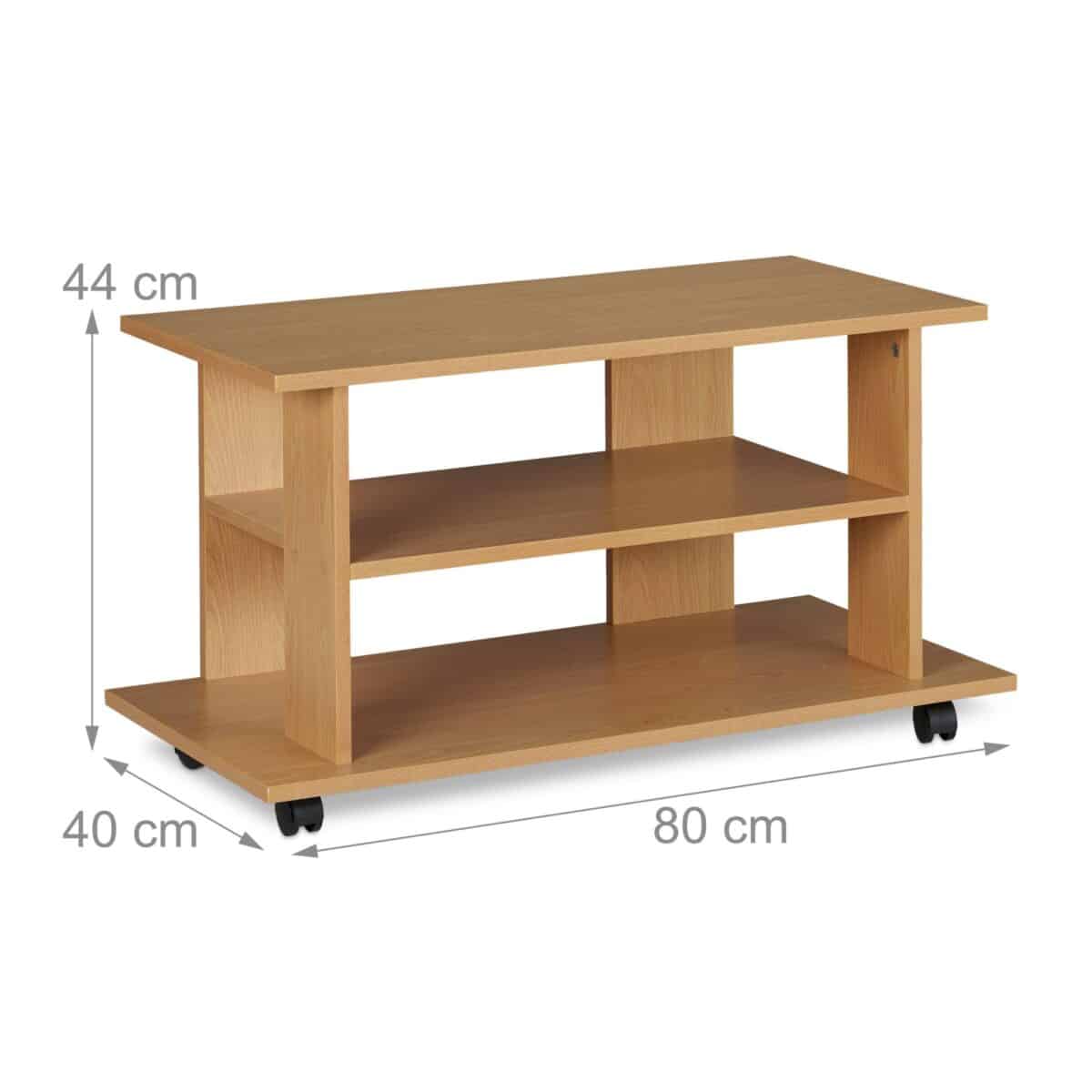 Comoda TV, portabila, cu roti, sistem blocare roti, rafturi, maro, 45 x 80 x 40 cm - imagine 5