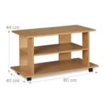 Comoda TV, portabila, cu roti, sistem blocare roti, rafturi, maro, 45 x 80 x 40 cm - imagine 5